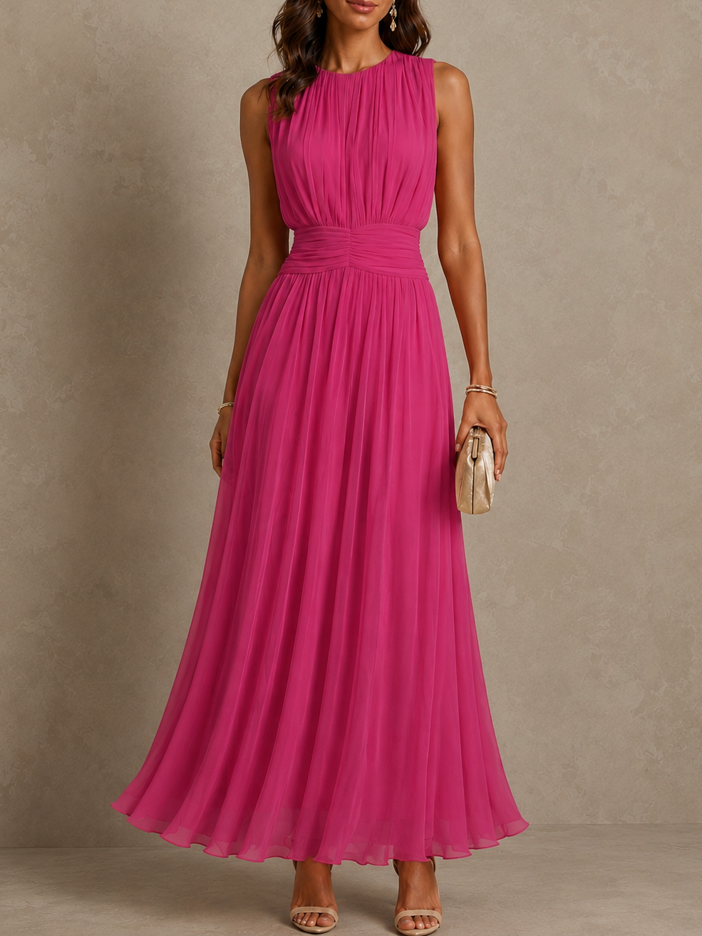 Isabel | Vestido Maxi Roxanne con Cintura Fruncida y Sin Mangas